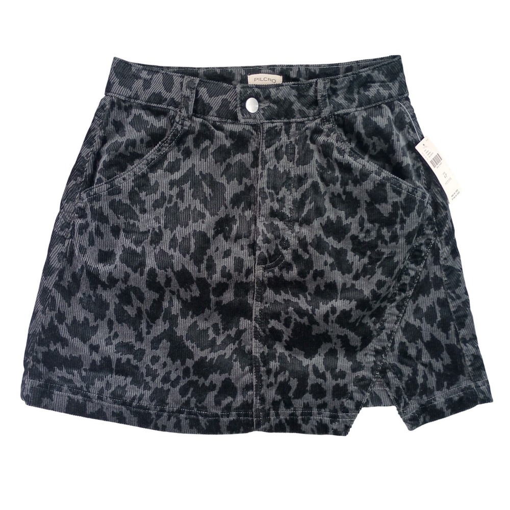 Anthropologie Pilcro Women's 4P Petite Corduroy Leopard Print Mini Skirt
